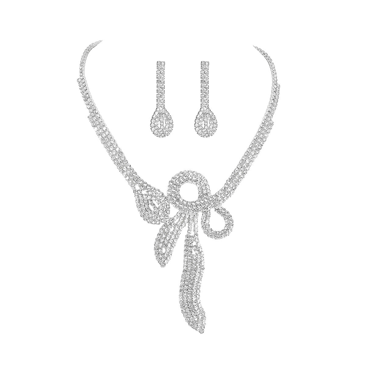 时尚水晶水钻项链耳钉两件套首饰配件高级感锁骨婚礼饰品百搭新娘