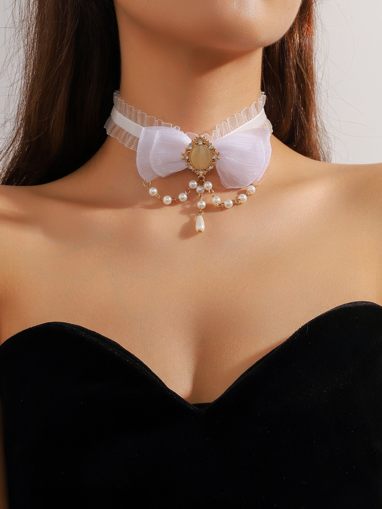 欧美跨境 复古黑色蕾丝玫瑰花项链手链戒指套装女 暗黑风颈链手饰