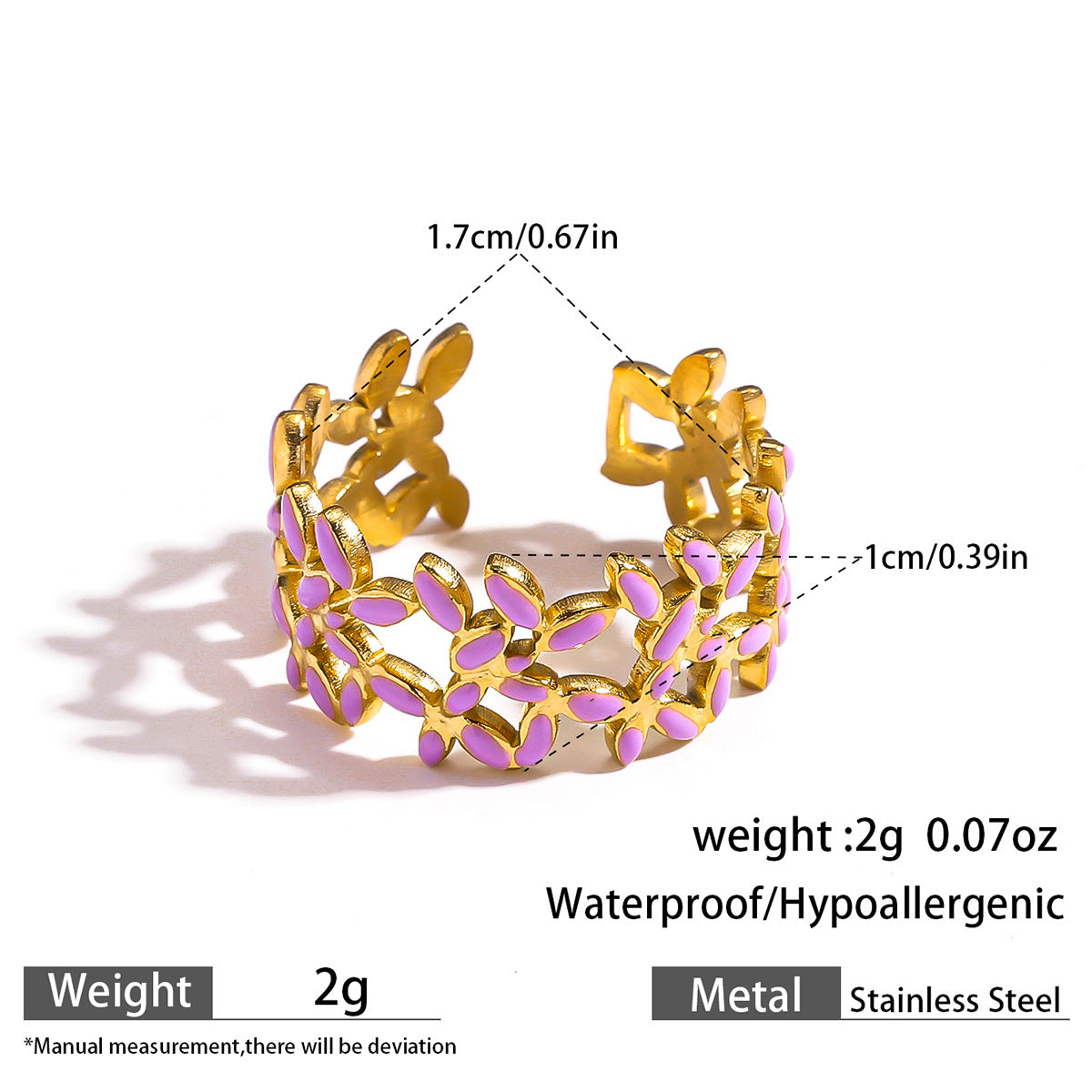 麦芽饰品滴油花瓣叶子戒指开口设计可调节指环食指戒清新甜美手饰