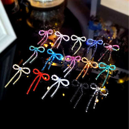 DINGKA 高级感蝴蝶结流苏耳环女 闪亮镶钻小耳钉高雅潮流耳饰品