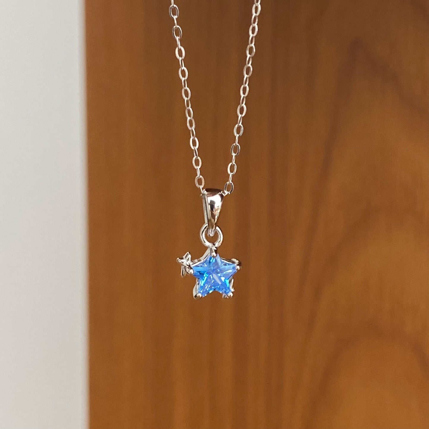 S925 Silver Blue CZ Star Necklace