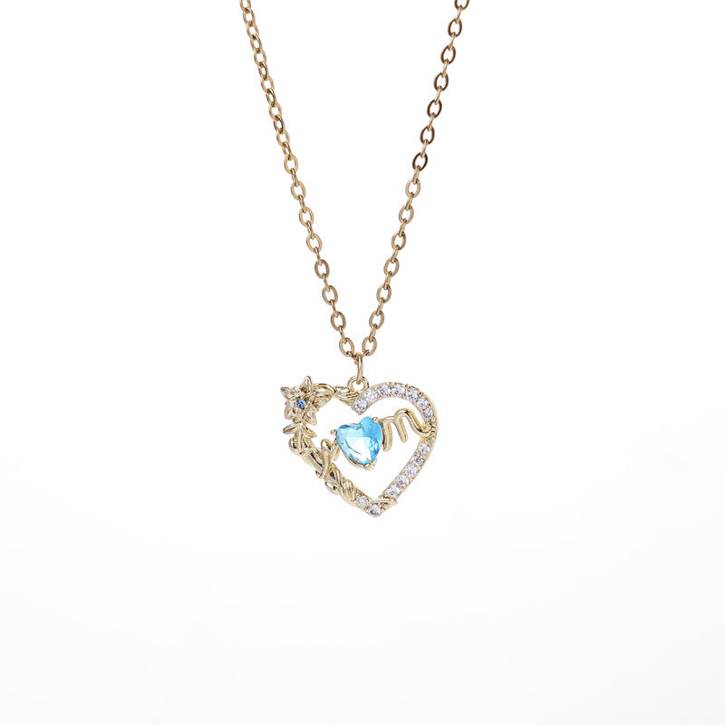 Women's Heart Pendant Necklace with Sparkling Zircons & 12 Birthstones