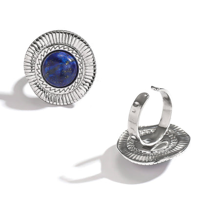 麦芽欧美复古宫廷风天然石戒指开口设计圆形荷叶指环轻奢小众手饰