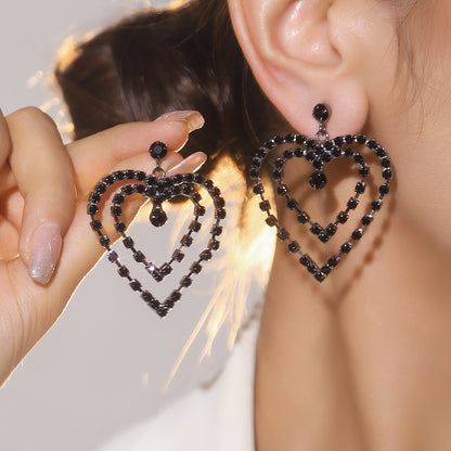 跨境情人节大爆款 奢华闪亮满钻爱心耳环女 时尚双桃心耳钉耳饰品