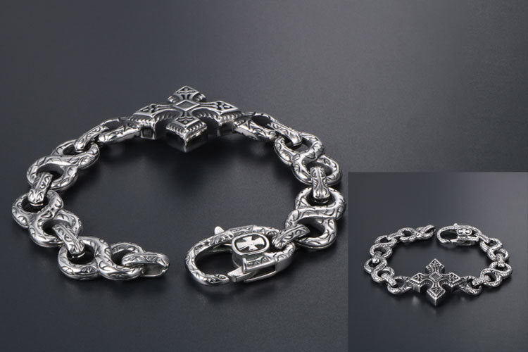 欧美朋克8字钛钢手链 潮男时尚手环 复古十字架花纹手饰CE147