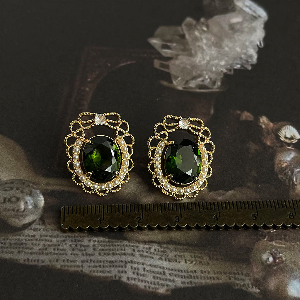 Green CZ Vintage Stud Earrings