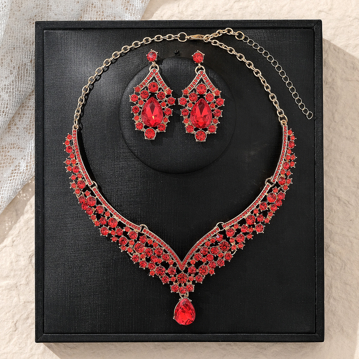KFC--Exaggerated vintage alloy rhinestone earrings necklace women's set necklace