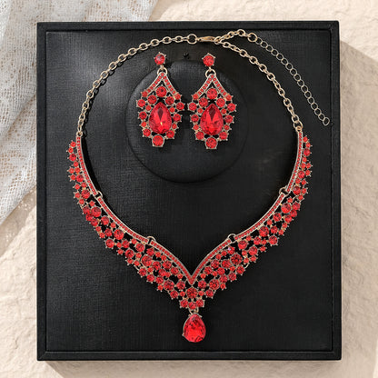 KFC--Exaggerated vintage alloy rhinestone earrings necklace women's set necklace