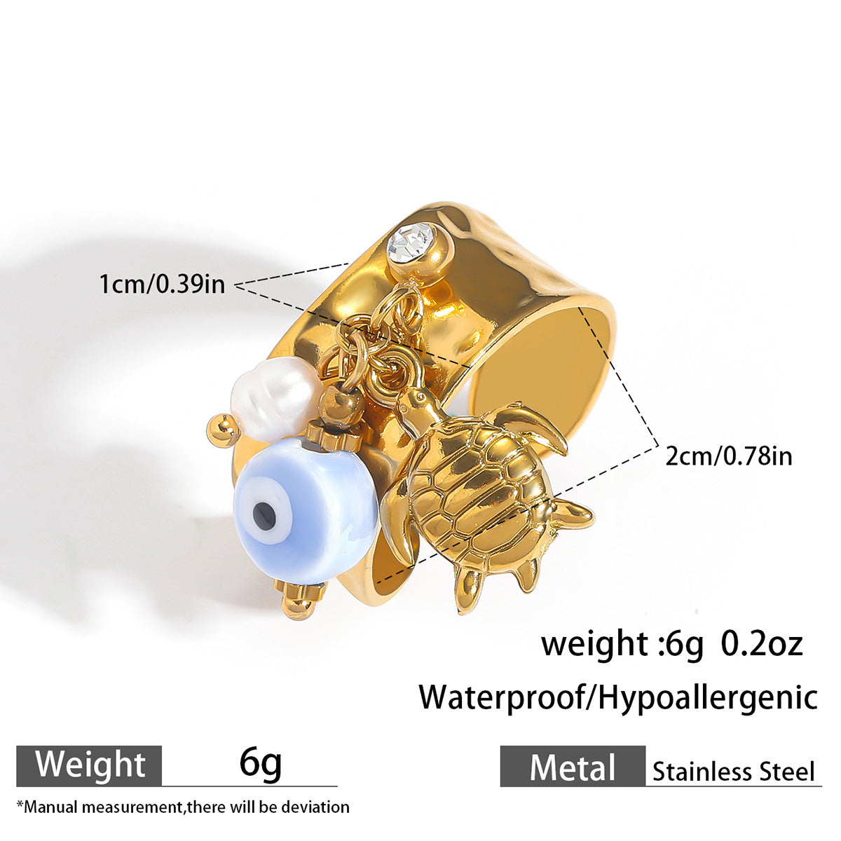 麦芽欧美不锈钢度假风开口戒指海螺海星贝壳珍珠花樱桃指环手饰品