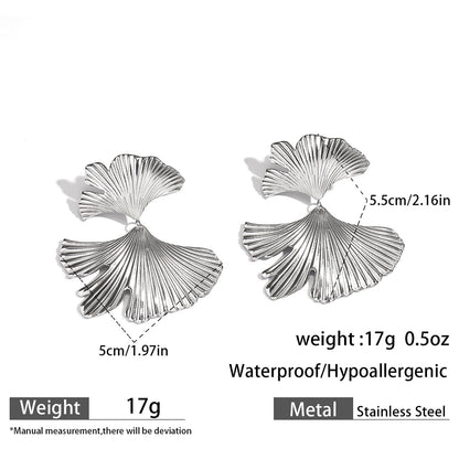 麦芽欧美不锈钢钛钢银杏叶树叶耳环耳钉高级感轻奢个性耳坠耳饰品