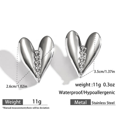 麦芽欧美跨境不锈钢钛钢爱心耳环耳钉女士设计感18k金耳饰earings