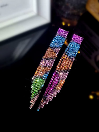 轻奢风小脸超闪AB水钻长款流苏耳环女 时尚气质耳钉饰品 earrings