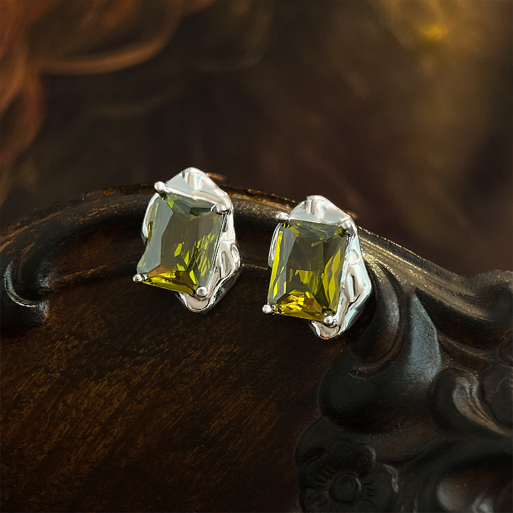 Green CZ Vintage Stud Earrings