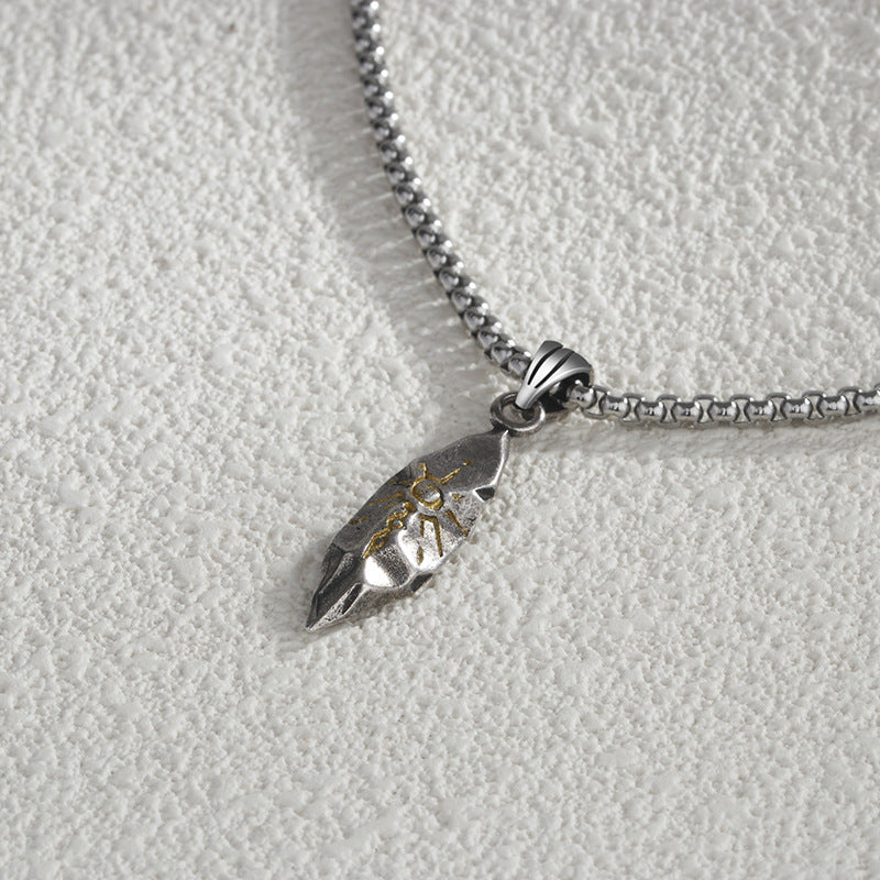 Vintage Wish Stone Necklace, Personalized Meteorite Color-Block Pendant, Hip-Hop Style Sweater Chain Accessory