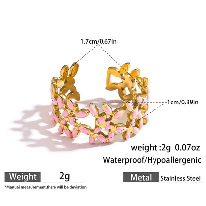 麦芽饰品滴油花瓣叶子戒指开口设计可调节指环食指戒清新甜美手饰