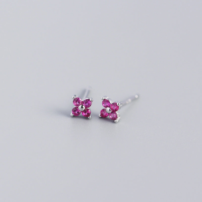 S925 Four-Leaf Flower Stud Earrings