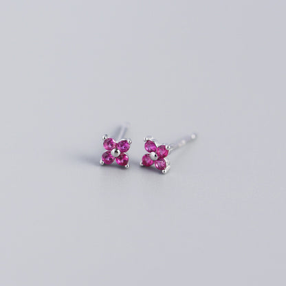 S925 Four-Leaf Flower Stud Earrings