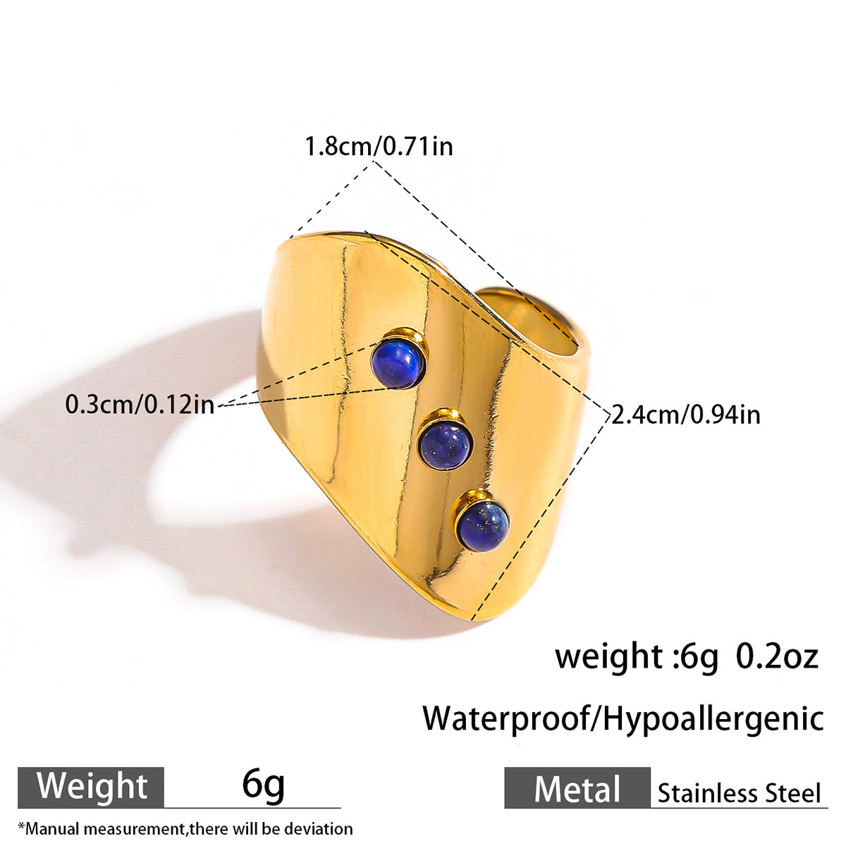 麦芽欧美ins风指环不锈钢18K金镶彩色天然石戒指女轻奢高级感手饰