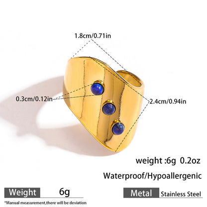 麦芽欧美ins风指环不锈钢18K金镶彩色天然石戒指女轻奢高级感手饰