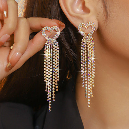 跨境情人节大爆款 奢华闪亮满钻爱心耳环女 时尚双桃心耳钉耳饰品