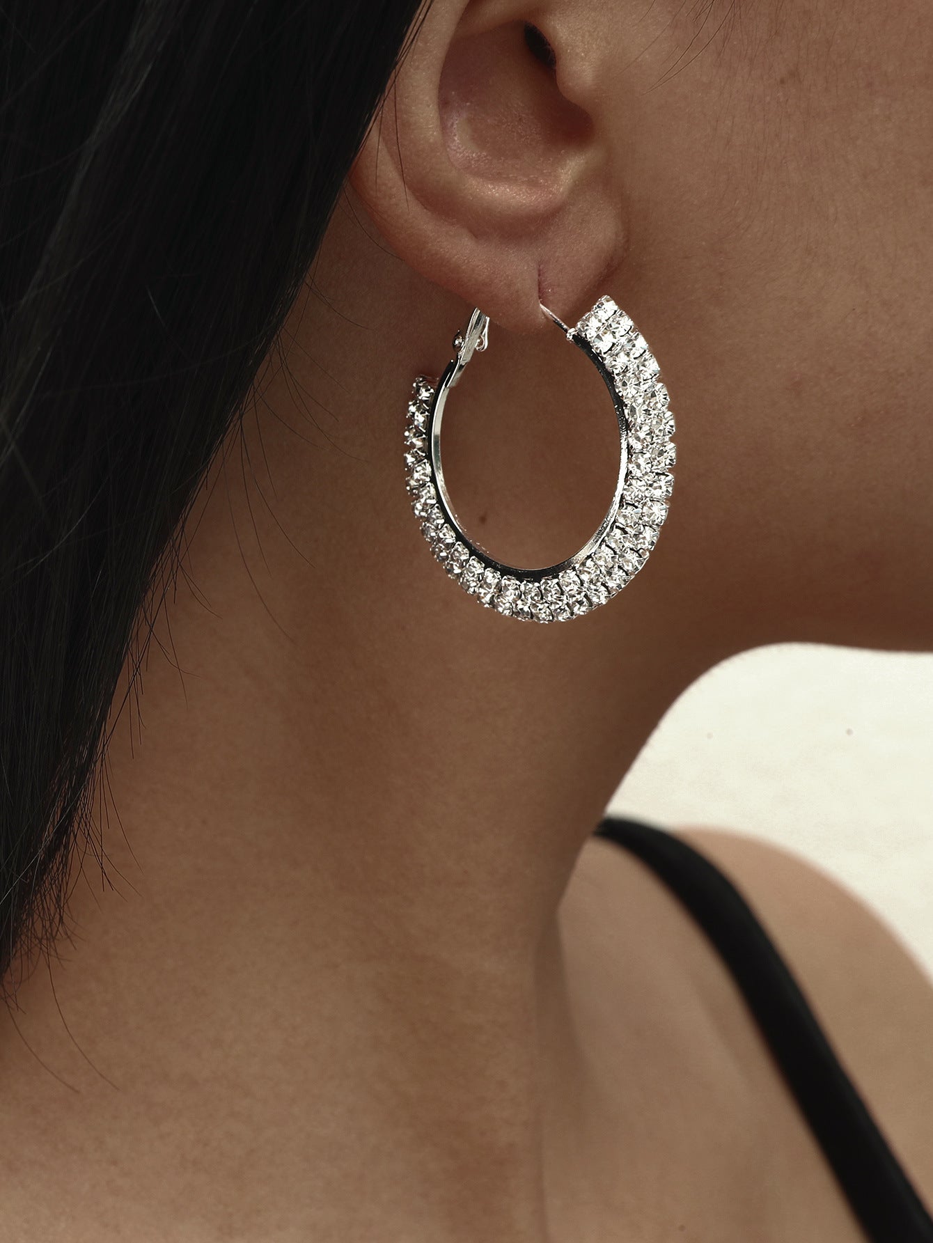 外贸热销 欧美夸张镶钻双排大圈街舞hiphop耳环耳圈 新娘耳饰批发