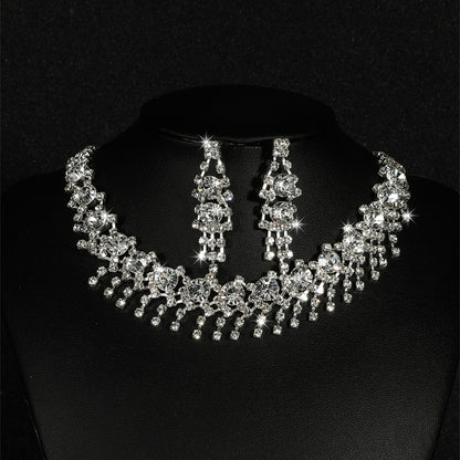 欧美热销新娘圆圈水钻套链婚纱配饰时尚水滴耳环项链套装水晶