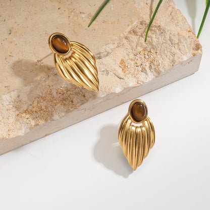 麦芽不锈钢钛钢翅膀天然石耳钉耳环高级感轻奢小众耳饰品欧美跨境