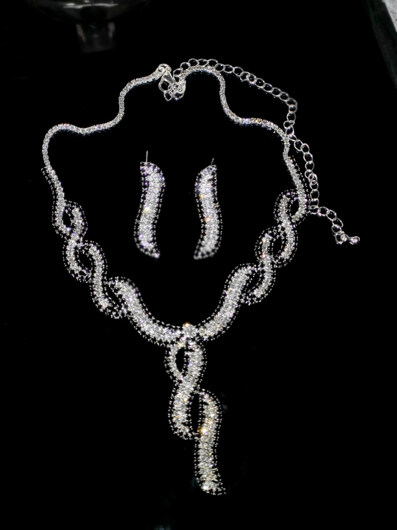 欧美热销新娘圆圈水钻套链婚纱配饰时尚水滴耳环项链套装水晶