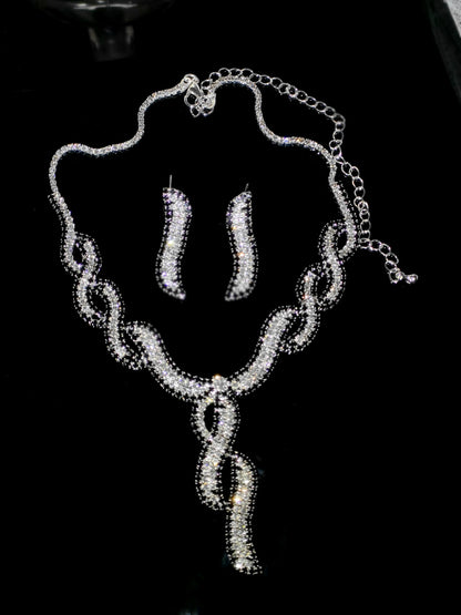 欧美热销新娘圆圈水钻套链婚纱配饰时尚水滴耳环项链套装水晶