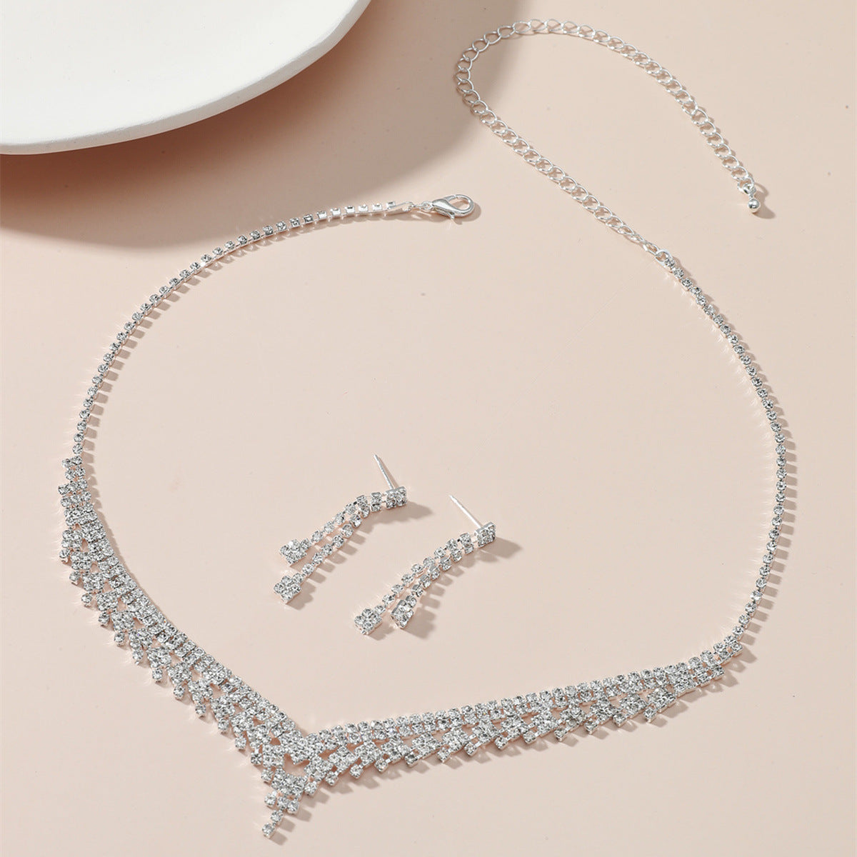 亚马逊爆款奢华新娘项链耳环两件套婚礼配饰气质锆石花朵首饰套装