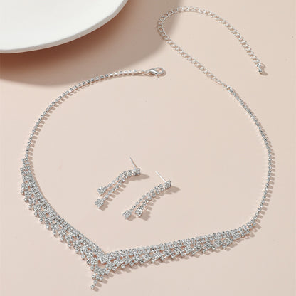 亚马逊爆款奢华新娘项链耳环两件套婚礼配饰气质锆石花朵首饰套装