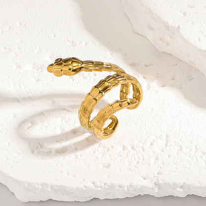 麦芽欧美跨境灵蛇蛇形钛钢不锈钢戒指开口设计指环女个性轻奢手饰
