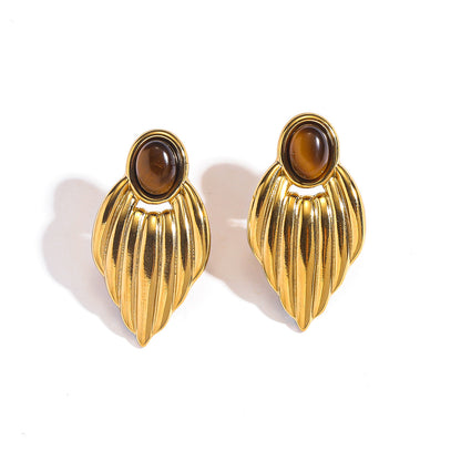 麦芽不锈钢钛钢翅膀天然石耳钉耳环高级感轻奢小众耳饰品欧美跨境