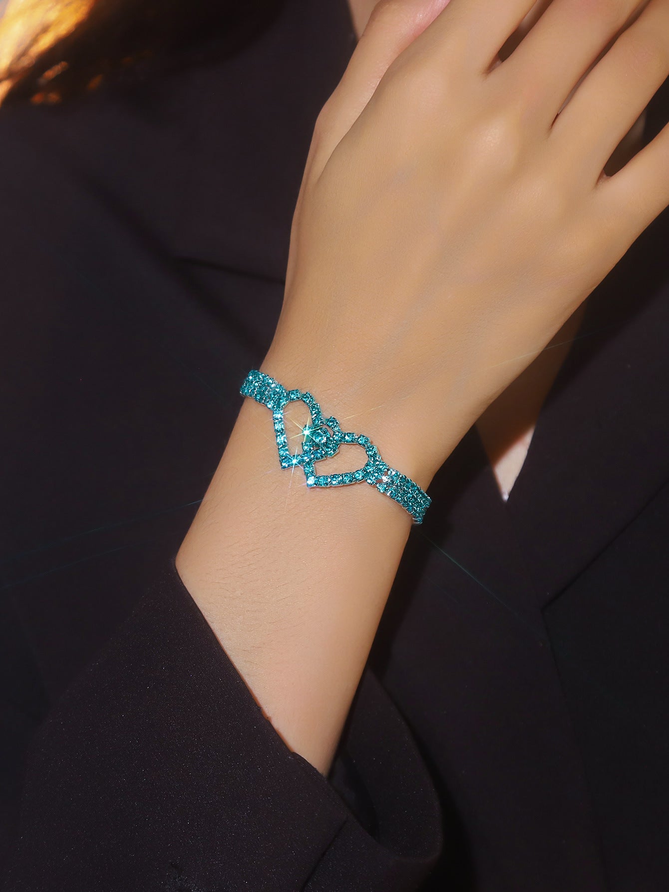 欧美跨境爆品 高级感超闪满钻手链女 小众设计气质锆石手饰品批发