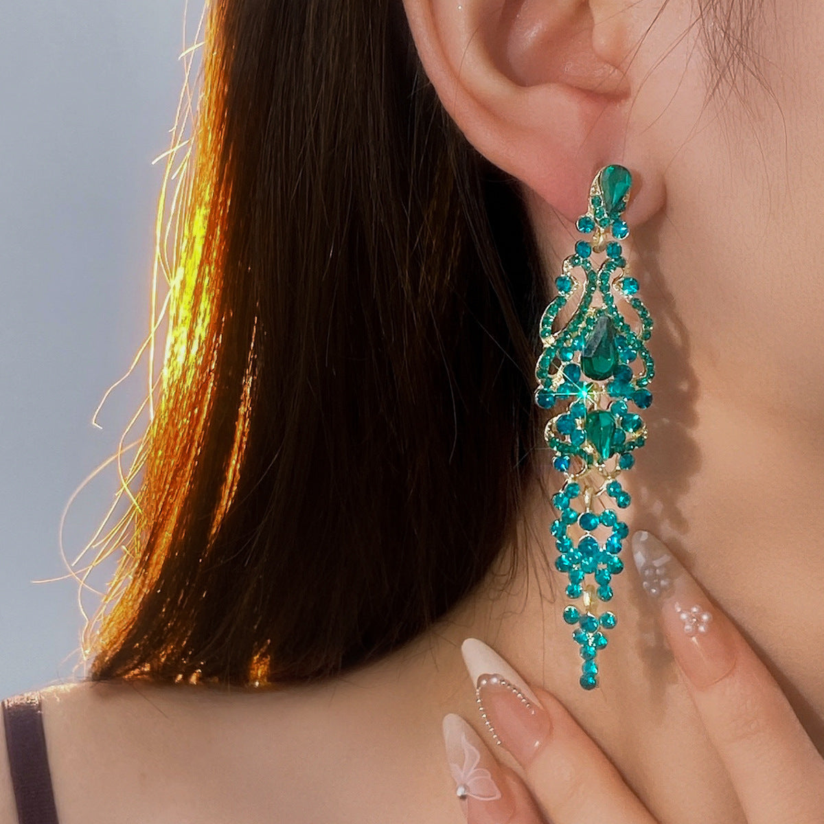 Silver Teardrop Tassel Stud Earrings