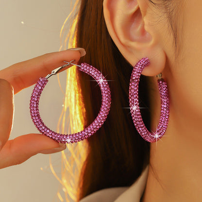 外贸热销 欧美夸张镶钻双排大圈街舞hiphop耳环耳圈 新娘耳饰批发