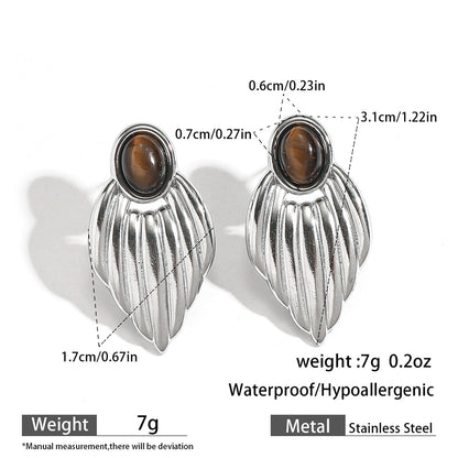 麦芽不锈钢钛钢翅膀天然石耳钉耳环高级感轻奢小众耳饰品欧美跨境