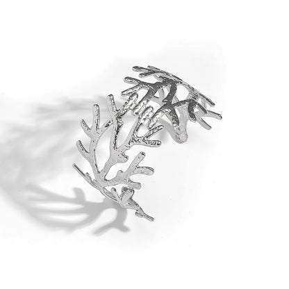 麦芽欧美跨境树枝珊瑚开口手镯不锈钢钛钢不掉色手环 ins时尚手饰