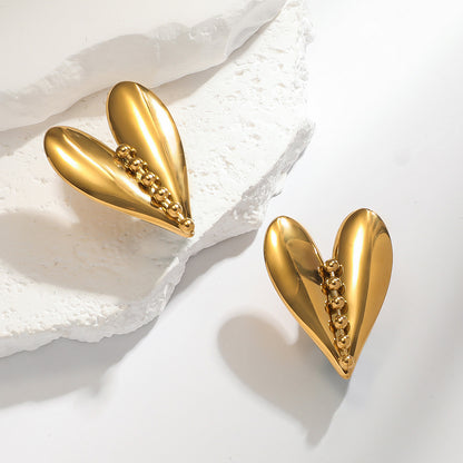 麦芽欧美跨境不锈钢钛钢爱心耳环耳钉女士设计感18k金耳饰earings