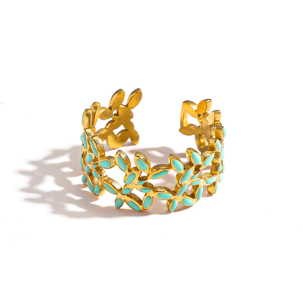 麦芽饰品滴油花瓣叶子戒指开口设计可调节指环食指戒清新甜美手饰