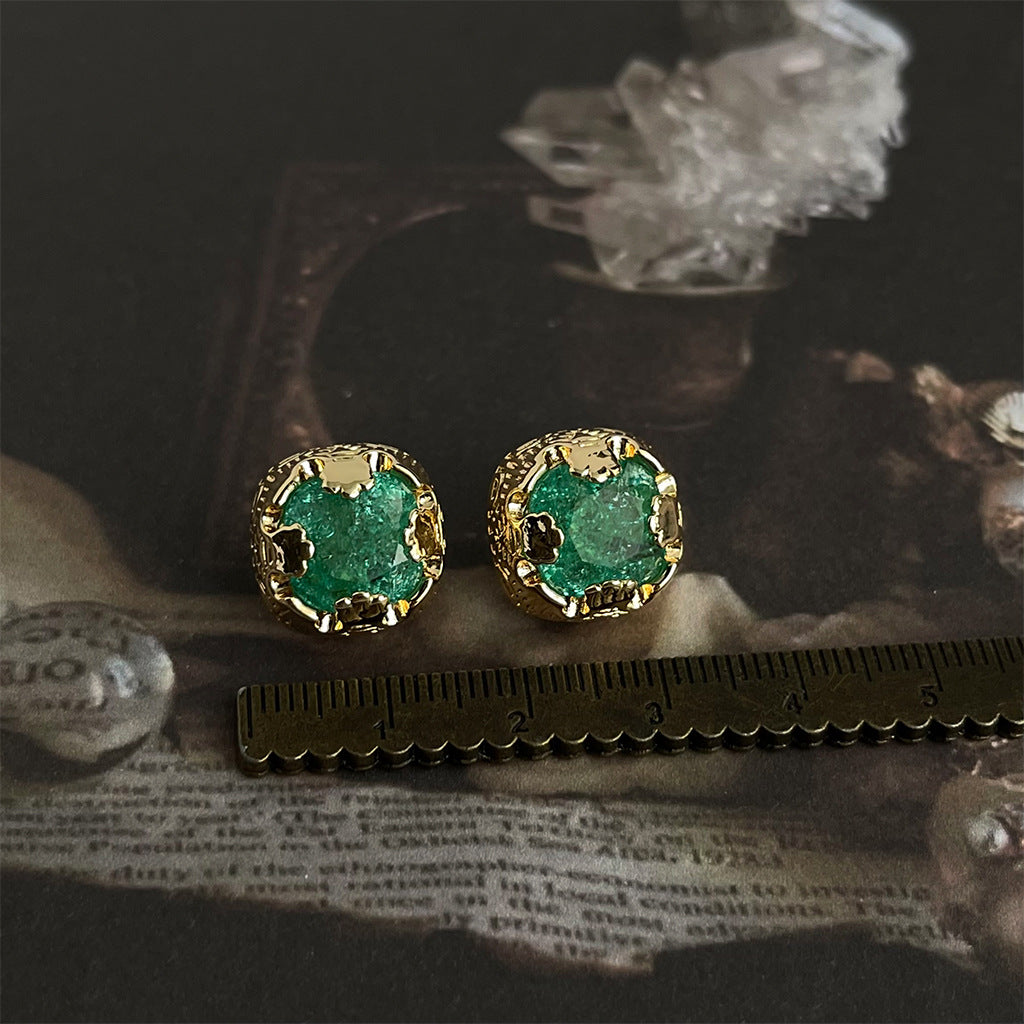 Green CZ Vintage Stud Earrings