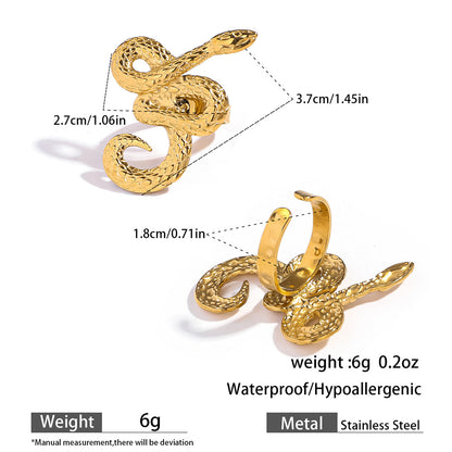 麦芽欧美跨境灵蛇蛇形钛钢不锈钢戒指开口设计指环女个性轻奢手饰