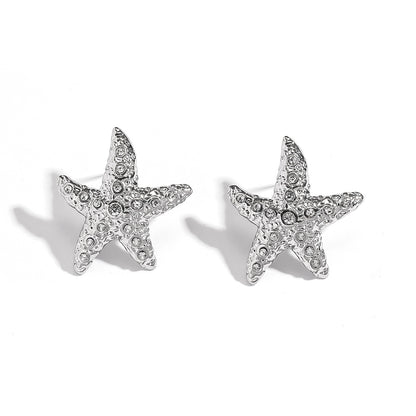 麦芽不锈钢钛钢海星星星锆石耳钉耳环女欧美跨境不掉色高级感耳饰