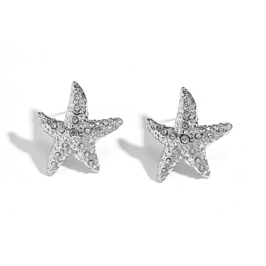 Stainless Steel CZ Starfish Stud Earrings