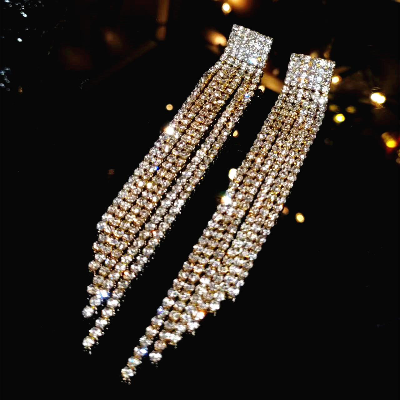 轻奢风小脸超闪AB水钻长款流苏耳环女 时尚气质耳钉饰品 earrings