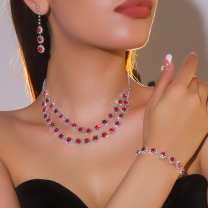 亚马逊爆款时尚闪亮水钻项链耳环手链套装 奢华气质项饰耳饰3件套