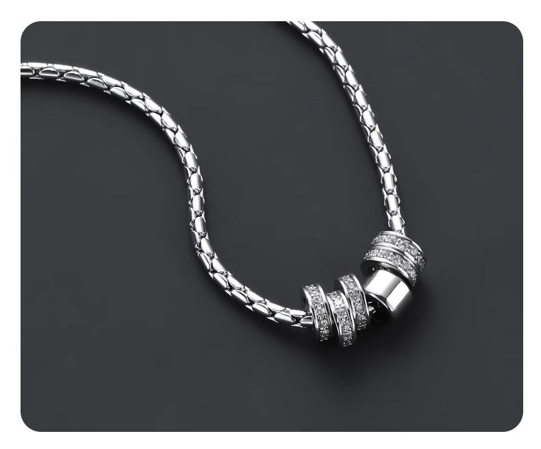 Rhinestone Circle Clavicle Necklace Trendy Brand Stainless Steel Necklace For Men & Women, Couple Style Fashionable & Versatile