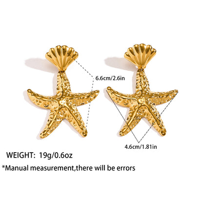 麦芽欧美跨境不锈钢海星星星耳钉女海洋风耳环个性时尚设计感耳饰