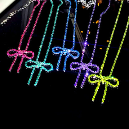 亚马逊爆款闪亮水钻蝴蝶结项链耳环套装 两件套走秀比赛项饰耳饰