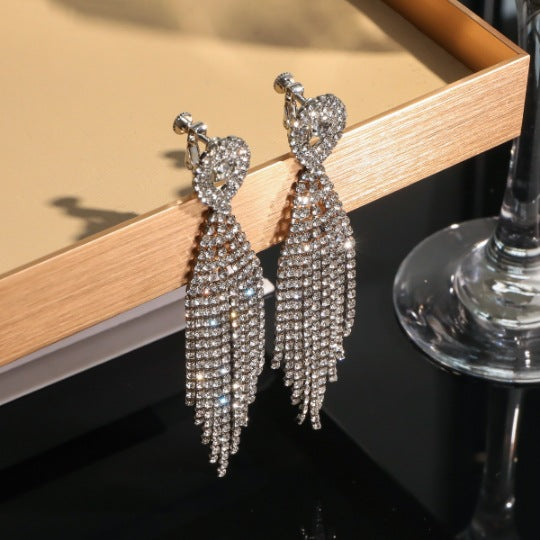 亚马逊爆款  时尚长款流苏耳环女 水钻耳环镶钻耳钉耳饰 全铜材质
